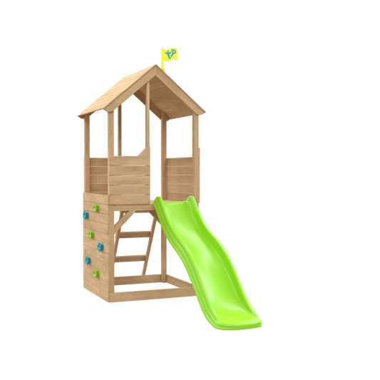Treehouse Wooden Play Tower, with Wavy Slide & Climbing Wall - FSC® certified