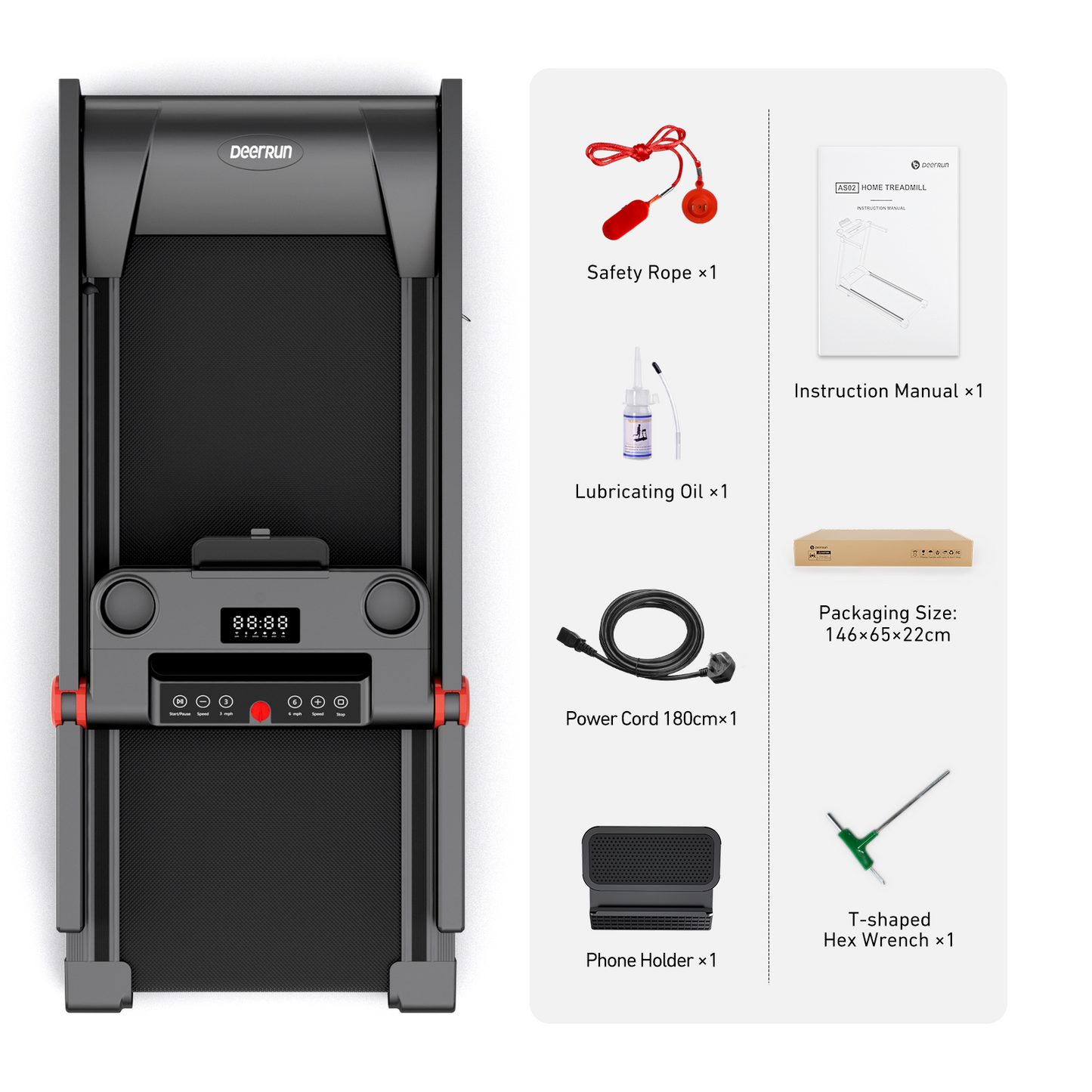 DeerRun A1 Pro Folding Smart Treadmill with 6% Incline - 16 KPH, 158 Kg Capacity